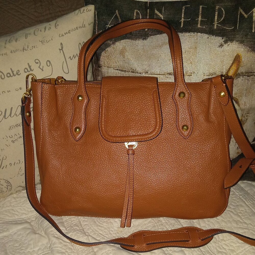 Annabel Ingall Camille Cognac Leather Satchel Crossbody